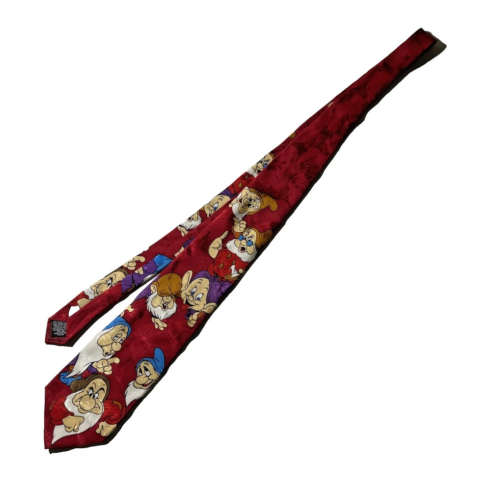 Walt Disney Tie Snow White and The Seven Dwarfs 100% Silk Made in ITALY Red